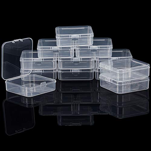 SATINIOR 12 Pack Clear Plastic Beads Storage Containers Box with Hinged Lid for Beads and More (2.52 x 2.52 x 0.79 Inch) - size: 2.52 x 2.52 x 0.79 Inch