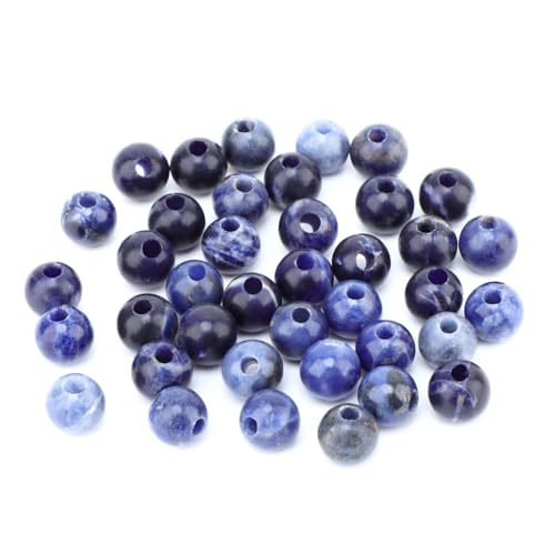 AD Beads Big Hole 2.5mm Natural Gemstone Beads – 6mm 8mm 10mm Round Loose Beads for Jewelry Making, Weaving, and Leather Cord (Blue Sodalite, 8mm 40pcs) - color: Blue Sodalite, size: 8mm 40pcs