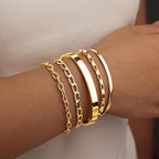 Gold Bracelets Set for Women Stack, Chunky Thick Bracelets Stack for Women Trendy, Simple Dainty Thin Gold Plated Cuff Stackable Bracelets With Beaded Cuban Paperclip Snake Rope Bangle Hand Chain Jewelry - style: Style 08-gold