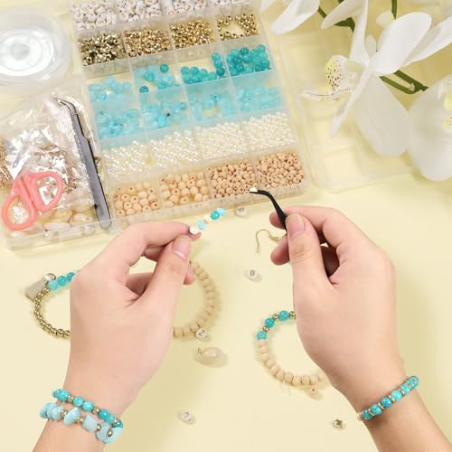 TOIPINIO Bracelet Making Kit Jewelry Making Supplies Kit Natural Stone Beads for Irregular Natural Stone with for DIY Craft Friendship Bracelet/Necklace/Earrings for Adults (Lapis Lazuli+Aquamarine) - color: Lapis Lazuli - Aquamarine