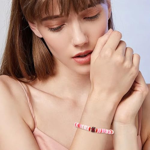 SUNNYCLUE 1 Box 3600pcs 6mm Valentine's Day Pink Clay Beads Clay Heishi Beads White Red Pink Round Polymer Disc Slice Heishi Loose Spacer Bead for Jewelry Making Supplies Bracelets Necklaces Women - style: Style 2