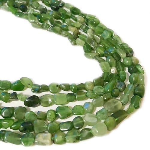 6-8mm Natural Green Canada Jade Nuggets Oval Free Tumbled Pebble Semi Precious Gemstone Loose Stone Beads Approx 15.5 inch for DIY Jewelry Making - color: Green Canada Jade