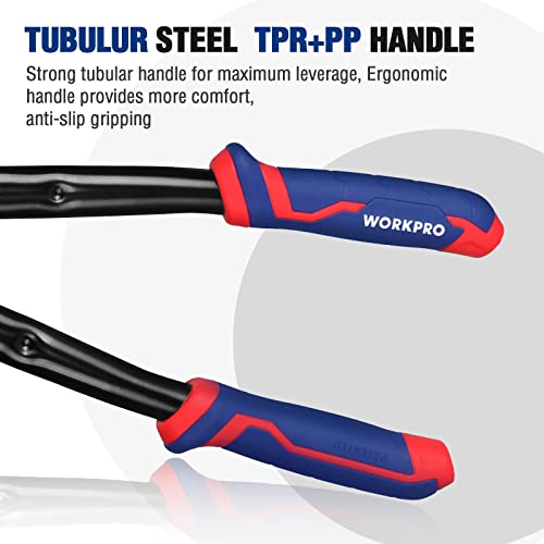 WORKPRO 18" Bolt Cutter, Chrome Molybdenum Steel Blade, Heavy Duty Bolt Cutter with Soft Rubber Grip, Cutting Tool for Cut Chain, Wire, Screw, Rivet, Black,blue,red - size: 18"