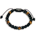 Mens Beaded Bracelet - Stone Jewelry, Black Onyx Hematite Bracelets, Mens Accessories, Adjustable - style: Midnight Fire