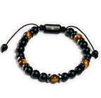 Mens Beaded Bracelet - Stone Jewelry, Black Onyx Hematite Bracelets, Mens Accessories, Adjustable - style: Midnight Fire