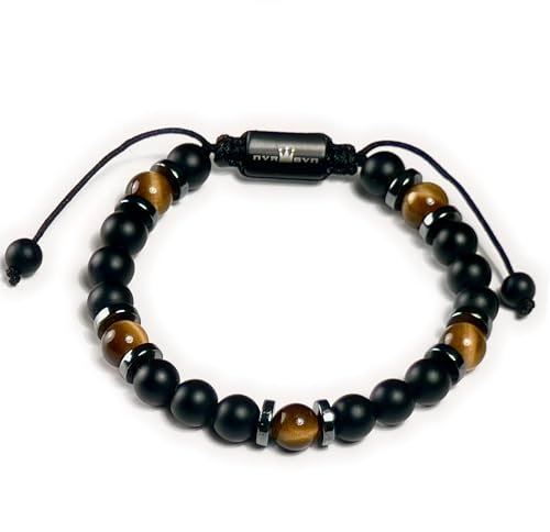 Mens Beaded Bracelet - Stone Jewelry, Black Onyx Hematite Bracelets, Mens Accessories, Adjustable - style: Midnight Fire