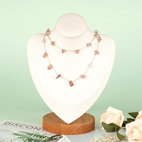 KYUNHOO 16.4ft Handmade Natural Raw Healing Crystal Natural Gemstone Brass Chain for Jewelry Making DIY Crafts Gold Chain Roll with Jump Rings and Lobster Clasps - color: Natural Stone-Strawberry