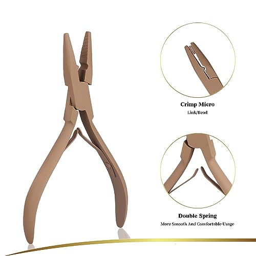 GlamorDove Hair Extension Pliers Kit Microlink Pliers for Extensions Hair Extension Beading Tool Hair Needle Pulling Hook Hair Styling Bead Closer and Remover Pliers, Brown - color: Brown