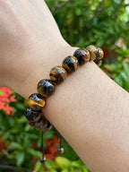GAF TREASURES Grade A ++ Gemstone Round Bead Adjustable Bracelet 10mm, Genuine Crystal Bead Bracelet, Gift for Men & Women - color: Tiger Eye