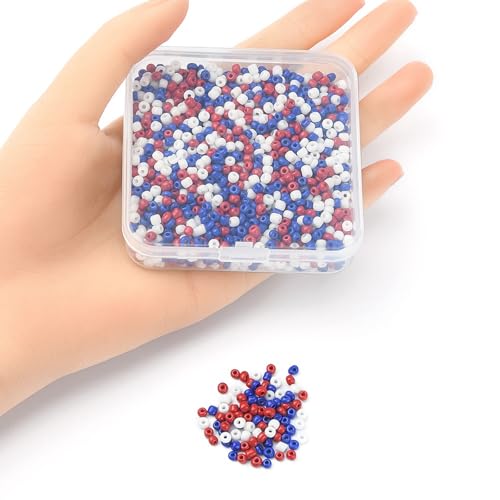 Patriotic Beads for Jewelry Making Red Blue Glass Seed Beads for DIY Independence Day Necklace Bracelets Keychain