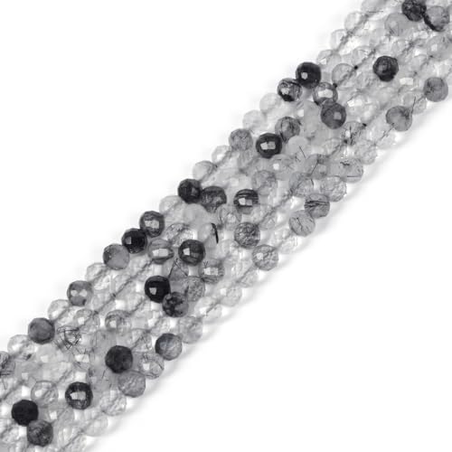 Natural Black Rutilated Quartz 4mm Faceted Round Beads Loose Beads 16 Inch for Jewelry Making Beads - color: Black Rutilated Quartz