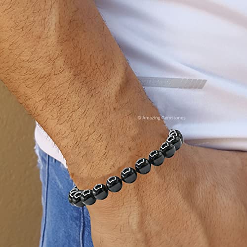 Amazing Gemstone Black Tourmaline Bracelet for Women Men's Gifts - Protection Healing Crystal Bracelet - 8mm Gemstone Beaded Adjustable Bracelet Pulseras Para Hombres Mujer Stocking Stuffers - color: Black Tourmaline