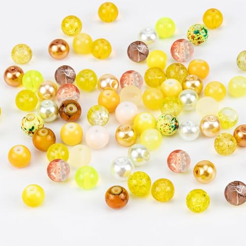 PH PandaHall 720pcs 8mm Yellow Glass Beads 24 Color Bracelet Beads Crystal Bead Baking Painted Glass Loose Bead for Fall Friendship Bracelet Earring Jewelry Making Christmas Tree Ornament - color: Yellow