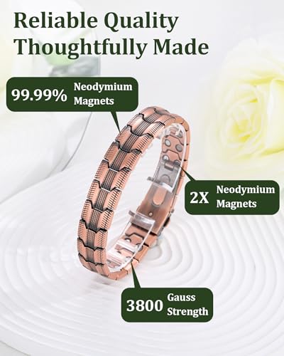 Copper Bracelet for Men, 2X Strength 99.99% Pure Copper Magnetic Bracelet with Magnets, Butterfly Clasp Design, Adjustable Length with Sizing Tool - color: Copper