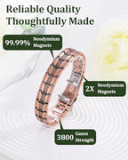Copper Bracelet for Men, 2X Strength 99.99% Pure Copper Magnetic Bracelet with Magnets, Butterfly Clasp Design, Adjustable Length with Sizing Tool - color: Copper