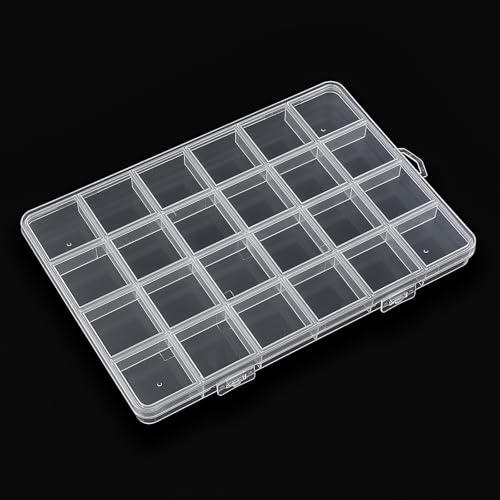 SUTOKAKA 1Pc 24 Grids Plastic Bead Organizer Largre Clear Jewelry Storage Box with Fixed Dividers Small Parts Compartment Organizer Container Case for Rhinestones Seeds Screws Earrings Organizing - size: 24