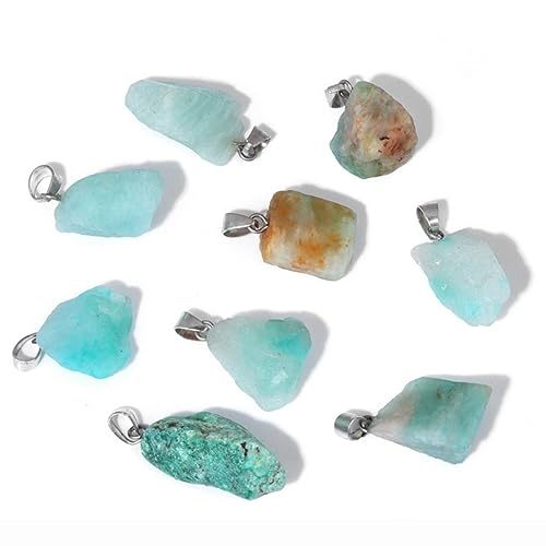 10pcs Irregular Raw Natural Amazonite Rock Stone Pendant Healing Crystal Chakra Gemstone Charm for Jewelry Making DIY Necklace Earrings Accessories Reiki - color: Amazonite