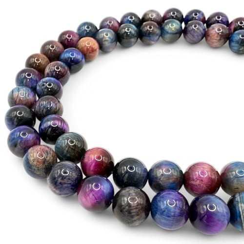ABCGEMS High-Flash Galaxy Tiger Eye Beads from Africa (Blend of Blue & Purple Hues that Mimic The Beauty of The Galaxy) Smooth Round 10mm - color: Galaxy-Blue Tiger's Eye