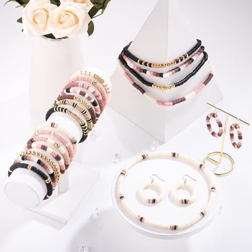 Funtopia 5200+ Pcs Brown Clay Beads Bracelet Making kit, Heishi Beads Polymer Clay Beads for Jewelry Making, Friendship Bracelet Kit with Gold Beads Charms for Girls Adults (6mm) - color: 5.Brown