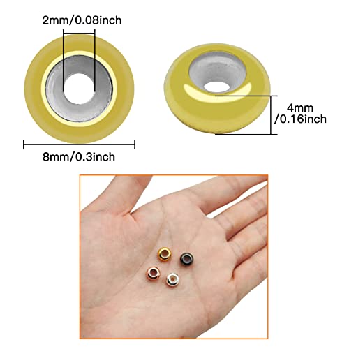 80pcs 8mm Stopper Beads with Rubber Inside Flat Round Rondelle Spacer Beads Adjustable Slider Clasps Round Beads Positioning Spacer Beads for DIY Bracelet Necklaces Jewelry Makings(2mm Hole,4Colors) - color: Gold,silver,rose gold,gun black