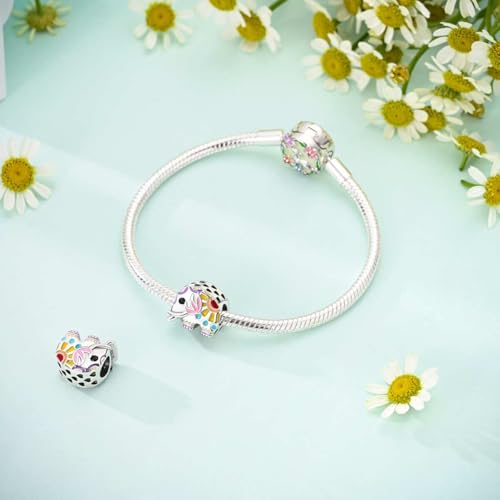 LAZA 925 Sterling Silver Charm for Bracelet Necklace Dangle Love Mom Butterfly Party Charm Beads Pendants DIY Jewelry for Women - color: Colorful Elephants