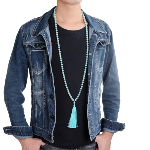 Adabele Premium 108 Mala Beads Malas Necklace - Natural Healing Gemstone Tibetan Buddhist Japa Prayer Meditation Reiki Chakra Stone Quartz Rock Women Men Jewelry - style: Grade A Amazonite