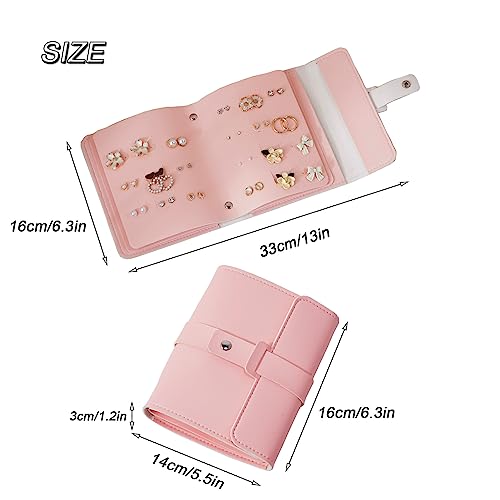 LAKE OF FIRE Earring Holder Organizer with Foldable Book Design Jewelry Book Organizer, Portable Pu Leather Travel Earring Case(Pink) - color: Pink
