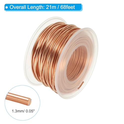 PATIKIL 68.9 Feet Solid Bare Copper Wire,16 Gauge 99.96% Pure Copper Wire 1.3mm Soft Beading Wire Metal Plant Stem Ties for Jewelry Craft (21m) - size: 1.3mm x 68.9ft