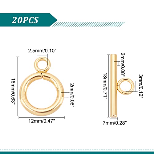 UNICRAFTALE 20 Sets Golden Toggle Clasps & Tbar Clasps 304 Stainless Steel Ring Toggle Connectors for DIY Jewelry Making - size: Bar:18mm Long
