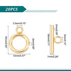 UNICRAFTALE 20 Sets Golden Toggle Clasps & Tbar Clasps 304 Stainless Steel Ring Toggle Connectors for DIY Jewelry Making - size: Bar:18mm Long