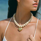 Chunky Heart Necklace for Women, Colorful Acrylic Beaded Statement Puff Heart Necklace, Cute Boho Y2K Choker Necklace for Gift Jewelry - color: Beige
