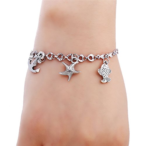 CCINEE Wholesale 100 Pieces Assorted Antique Charms Ocean Themed Sliver Pendants for Jewelry Making and Craft Making