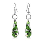 Glass Water Drop Shape Glaze Spiral Dangle Earrings Lampwork Handmade Glass Bead Geometric Earrings for Women Jewelry - color: Green