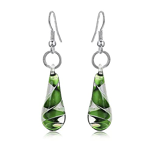 Glass Water Drop Shape Glaze Spiral Dangle Earrings Lampwork Handmade Glass Bead Geometric Earrings for Women Jewelry - color: Green