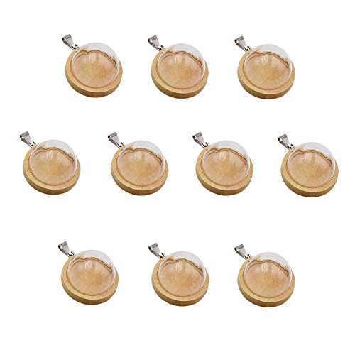 10 Wooden Base Glass Dome Pendants with Hollow Glass Cabochons Charms (25mm Dome, Wood Color) - size: 25mm Dome Wood Color
