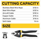 GRENPRO Cable Cutter, 7-1/2 Inch Heavy Duty Wire Rope Cutter, Chrome Vanadium Steel Jaw, For Hard Wire Ropes, Steel Wires And Aircraft Cables