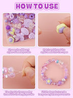 150PCS Acrylic Pastel Beads for Jewelry Making, Kalolary Colorful Bow Butterfly Flower Kawaii Plastic Candy Heart Cute Macaroon Aesthetic Beads for Bracelet Necklace DIY Supplies (Purple) - color: Purple