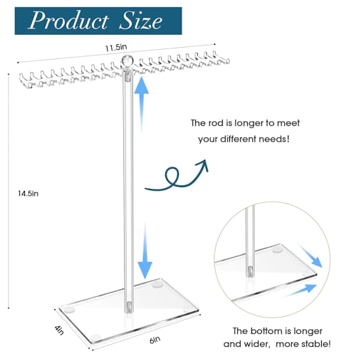 OAOLEER Acrylic Necklace Organizer, Tall Necklace Holder Stand, Jewelry Organizer Display Hanger Rack with Bilateral Hooks for Necklaces Pendant Bracelets Ring (13.7 IN) - size: Tall 13.7In