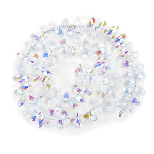200pcs Czech 12mm Faceted Teardrop Briolette Crystal Glass Loose Beads Pendant Drop Spacer Bulk Crystal AB for DIY Jewelry Making CCT2-2 - color: Crystal AB, size: 12x6mm - 200pcs