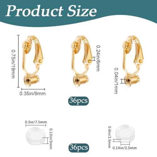 1 Box 36Pcs Gold Earring Converter Clip on Earrings Converter Brass Non Pierced Earring Clips with Silicone Pads Painless Clip on Earring Findings for Jewelry Making Supplies DIY Craft Women - color: Gold
