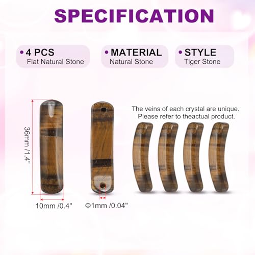 PATIKIL 4 Pcs Natural Stone, 36 x 10 mm Natural Curved Clear Quartz Stone Crystal Handmade Jade Flat Beads for DIY Crafting, Tiger Stone - color: Tiger Stone
