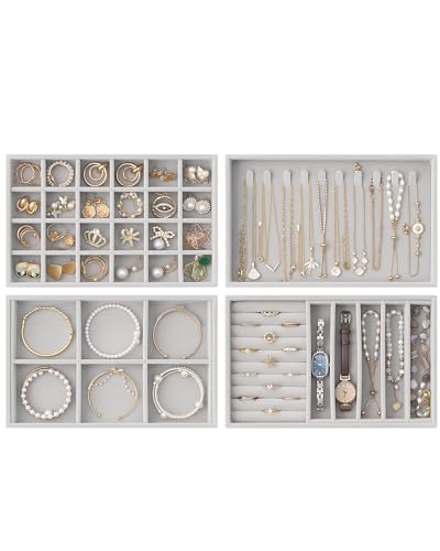 Lolalet Jewelry Drawer Organizer Inserts, Stackable Velvet Tray Jewelry Storage Organizers Set Display Cases for Necklaces Bracelets Earrings Rings Chains Bangles Watches, Mothers Day Gift - color: Grey, size: A5 Size, 4 Packs