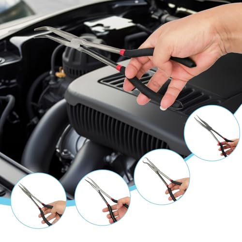 5 Pack 11" Precision Long Nose Pliers Set with Insulated Comfort Grip Handles,Straight Long Needle Nose Pliers, 25/45/90° Curved & Circle for Wire Shaping/Trimming - size: 5pcs-11"