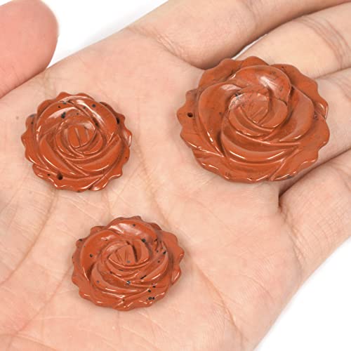 Justinstones 3pcs Carved Gemstone Flower Pendant Earrings Beads Set For Jewelry Making DIY 1.3 Inch & 1 Inch - color: Red Jasper