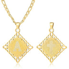 LETFLY Initial Necklaces for Women Men, 18K Gold Plated Letter Cross Pendant Necklace Alphabets A-Z Figaro Chain Jewelry Gifts - color: Rhombic, style: Letter A