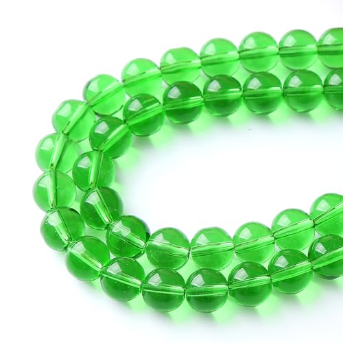 38pcs 10mm Smooth Green Crystal Glass Quartz Beads Round Loose Beads for Jewelry Making DIY Bracelet Necklace 15" Energy Healing Power Stone Beads (10mm, Green Crystal Glass) - color: Green Crystal Glass, size: 10mm