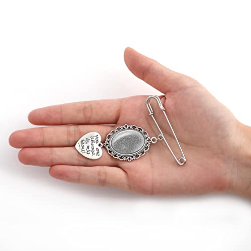 1PCS DIY Wedding Bouquet Photo Charm Pin Brooch Making Kit - Single Lacy Frame Wedding Charm Oval Glass Cabochons Picture Frame with Pendant