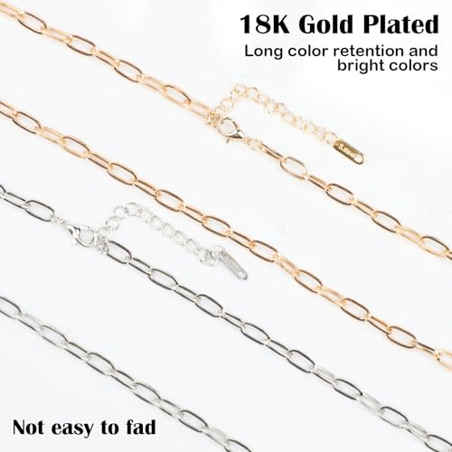 20 Pack 18K Gold Plated Chain Necklace Bracelets Kit for Jewelry Making, Bulk 6mmx11mm Paperclip Stainless Steel Chains with 2.36 Inch Extension Chain for Women,7.08inch Bracelets 23.81inch Necklaces