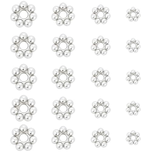Beebeecraft 80Pcs 4 Size Flower Spacer Beads Sterling Silver Plated Stainless Steel Round Floral Granulated Spacer Beads with Storage Box for Jewellery Making Bracelet Necklace DIY Craft (3/4/5/6mm) - color: Silver, size: 3/4/5/6mm