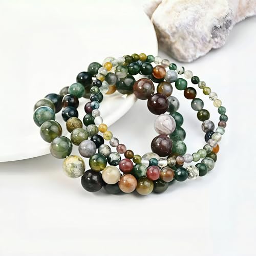 3Pcs Healing Crystal Turquoise Bracelets for Women Men 8mm 6mm 4mm Natural Stone Beaded Stretch Bracelet Jewelry Gifts for Women Girl - color: T6-Indian Agate
